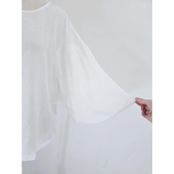 Elizabeth And James White Simi Sheer Polyester Crepe Bell Sleeve Blouse Top M - Picture 4 of 12